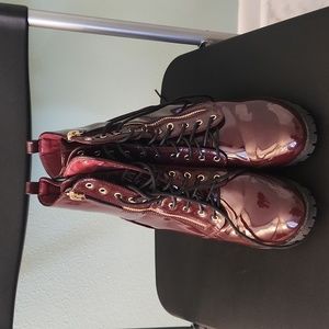 Maroon shiny boots